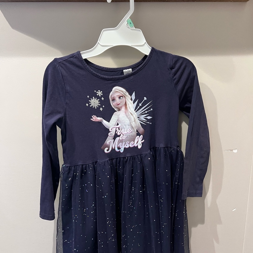 H&M Navy Blue Kids Casual Dress with Elsa Print